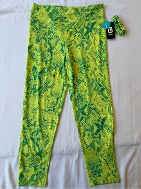 Ideology Neon Yellow & Green Snake-Print Girls' Leggings with Scrunchie